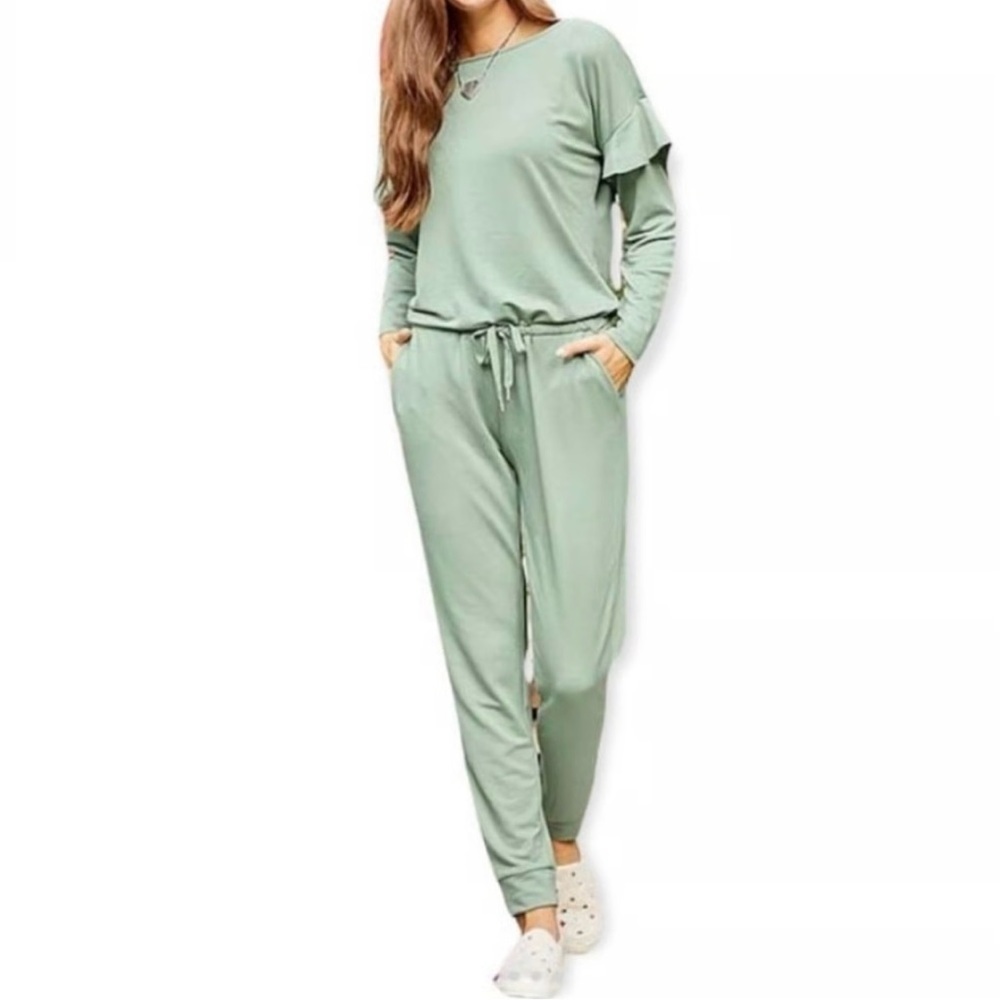 Matilda Jane Jumpsuit Green Moments With You Resting Day Romper Knit XS